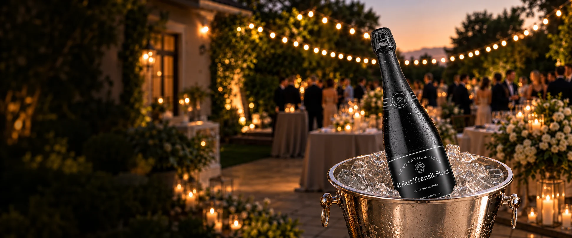 Champagne with a personalized label, ready for a celebration